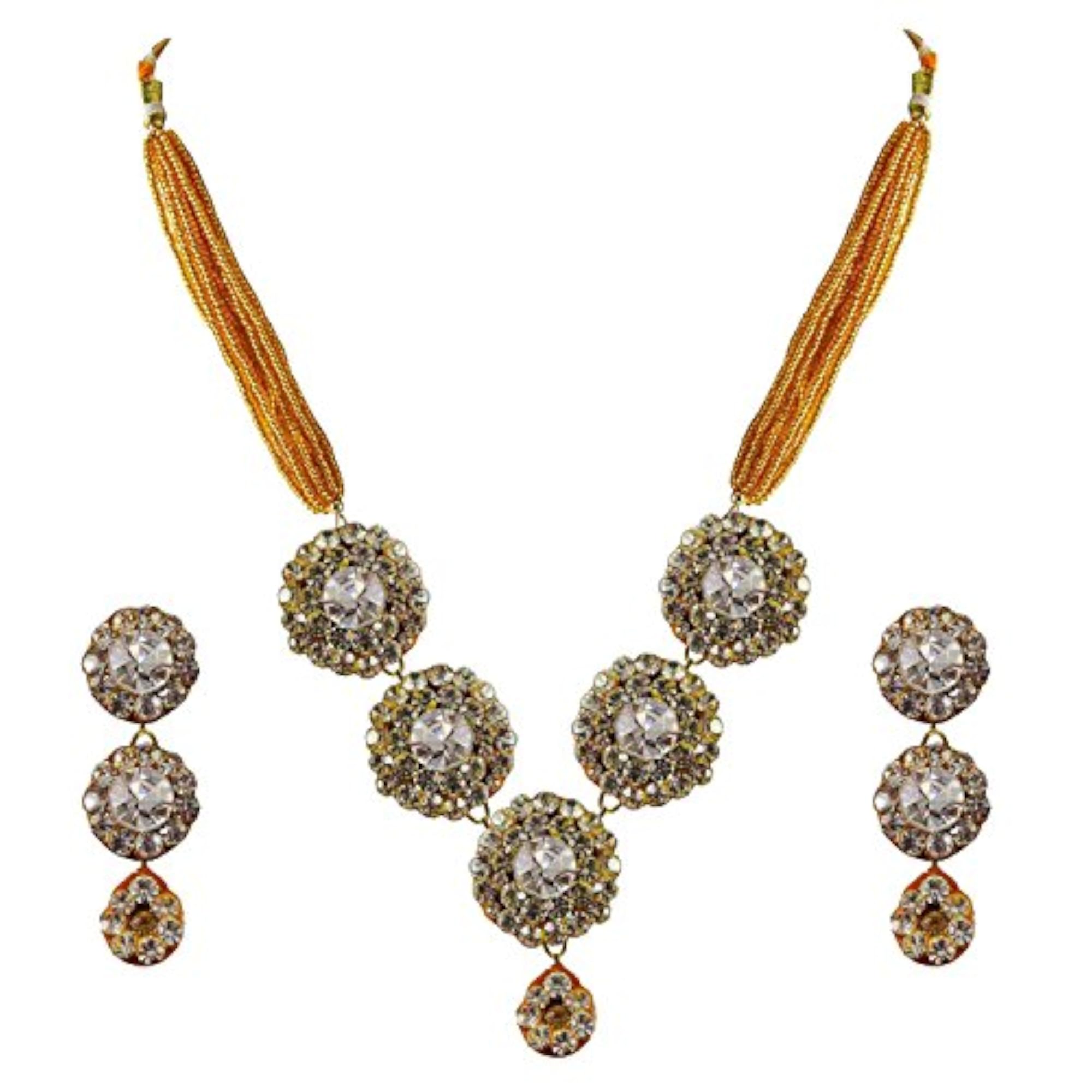 Women's Multi Stone Stud Pure Lakh Brass Pendant Set, Elegant
