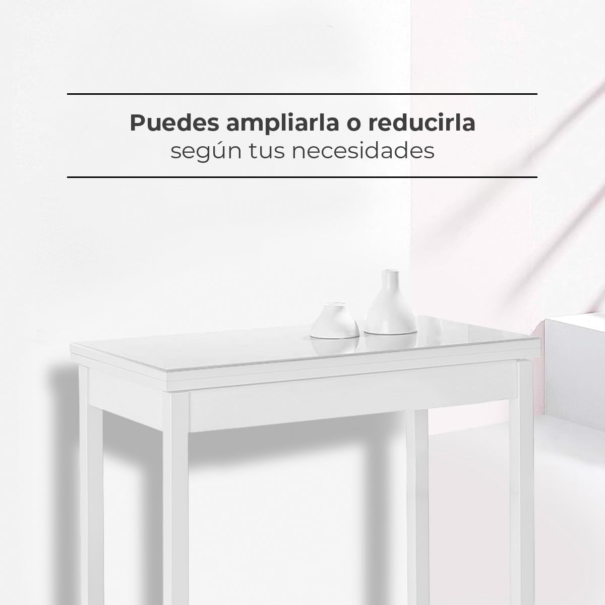 Mesa de Cocina Extensible de Libro sin cajón - 80x40 cm (80x80 cm) - Estructura y Tapa Interior Color Blanca - Tapa Superior Cristal Color Rojo
