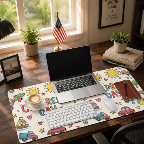 Colorful Children's Day Mouse Pad Gaming Desk Mat for Keyboard and Mouse, Car Tree Stars Modern Abstract Art Large Mouse Pad with Non-Slip Base, Decorative Mousepad for Game Office Home 35"x15" - Image 8