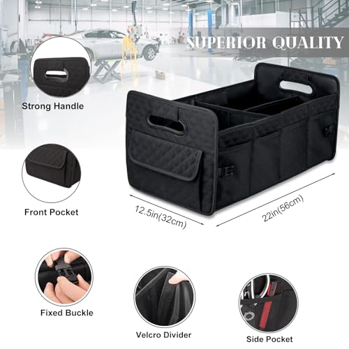 JiatuA Car Trunk Organizer for SUV, Car Storage Organizer Collapsible Multi Compartment Container Box, Adjustable Car Accessories for Women/Men, Black