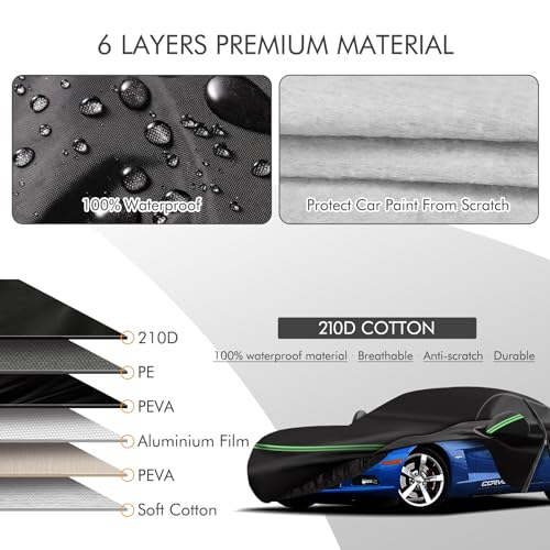 Image of for Corvette 2005-2013 C6 Car Cover 210D Outdoor Waterproof UV Protection, with Cotton Layer, Zipper Door, Reflective Strip, Storage Bag, for Chevy C6