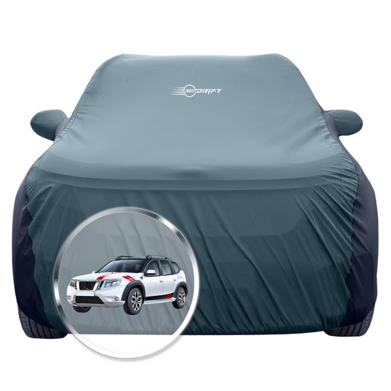 Image of NEODRIFT 'SuperTech' Car Cover for Nissan Terrano (100% Water-Resistant, All Weather Protection, Tailored Fit, Multi-Layered & Breathable Fabric) (Colour: D.Green+Black)