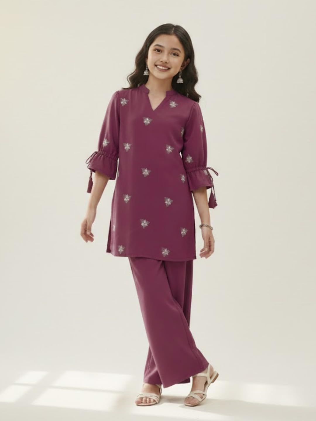 MITUKART Girls Cord Set dress for Girls | Top Kurta and Palazzo Pant Set | Ethnic & Casual Wear Outfit | Kurta Suit set for kids girls (IN, Age, 13 Years, 14 Years, Regular, Wine) 1