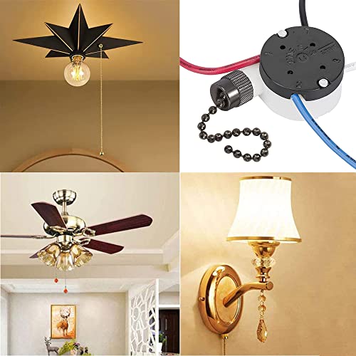 Image of Ceiling Fan Switch Zing Ear ZE-208s E89885 3 Speed 4 Wire Pull Chain Switch Fan Light Switch Replacement Part with 4 Pre-Installed Wires(Black Chain)