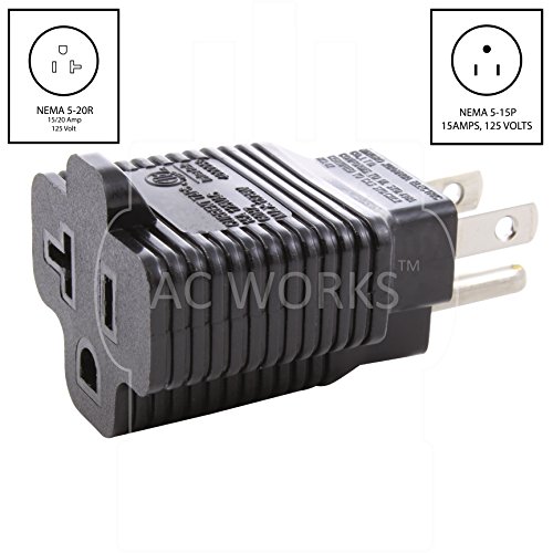 Ac Works 15A To 20A 125Volt Nema 5-20R T Blade Plug Adapter Etl Safety Approval … (1Pk) #TOP1
