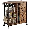 IRONCK Storage Cabinet with Wheels Multipurpose Kitchen Cart Cabinet with ShelvesRemovable Cart Handle Cup Hook Cupboard for Kitchen Living Room Industrial Vintage Brown