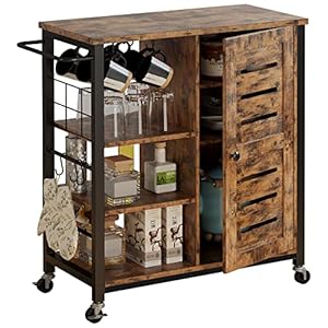 IRONCK Storage Cabinet with Charging Station and Wheels, 31.5″ Kitchen Cart Cabinet with Shelves, Removable Cart Handle Cup Hook, Cupboard for Kitchen, Living Room, Industrial, Vintage Brown