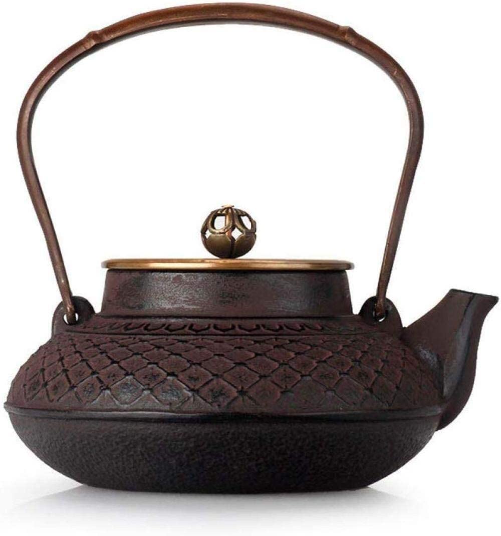 Habrur Theiere Fonte Théière Japonaise Théière en Fonte De 900 ML Théières en Fer Théière À La Main Bouilloire Pot Poignée Couvercle en Cuivre Pot en Fer Théière en Fonte Theiere Japonaise