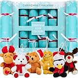 KreativeKraft Luxury Christmas Crackers, Set of 6 Deluxe Xmas Crackers, Plushies Hanging Xmas Tree Ornaments, Fun Novelty Party Gifts Christmas Decor (Green)