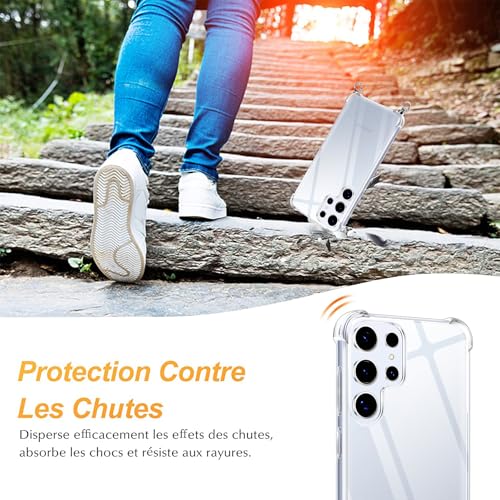 Pnakqil Etui do Samsung Galaxy S25 Ultra ze smyczą, przezroczyste etui ze smyczą na ramię na telefon komórkowy naszyjnik ochronny do Samsung S25 Ultra 6,8 cala, czarny