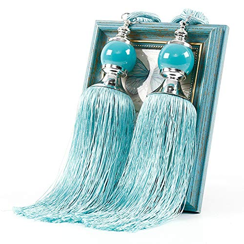 QLING 1 par de alzapaños de cortina con borlas de cuentas, hechos a mano, para el hogar, dormitorio, oficina, hotel (azul cielo) Cover