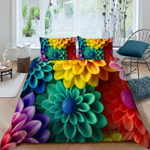 Housse de couette super king fleurs imprimé 3D microfibre 260x220cm - 3