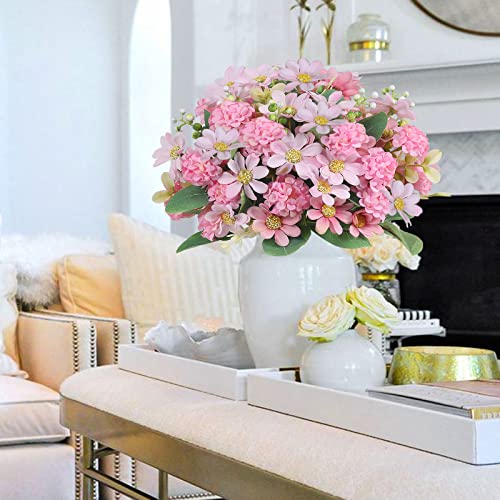 Xyxcmor 4Bundles Hydrangea Artificial Flowers Silk Flower Bouquets Fake Daisies Fake Flowers For Home Spring Floral Arrangements Wedding Bouquet Table Centerpieces Office Party Decor(Pink) #TOP1
