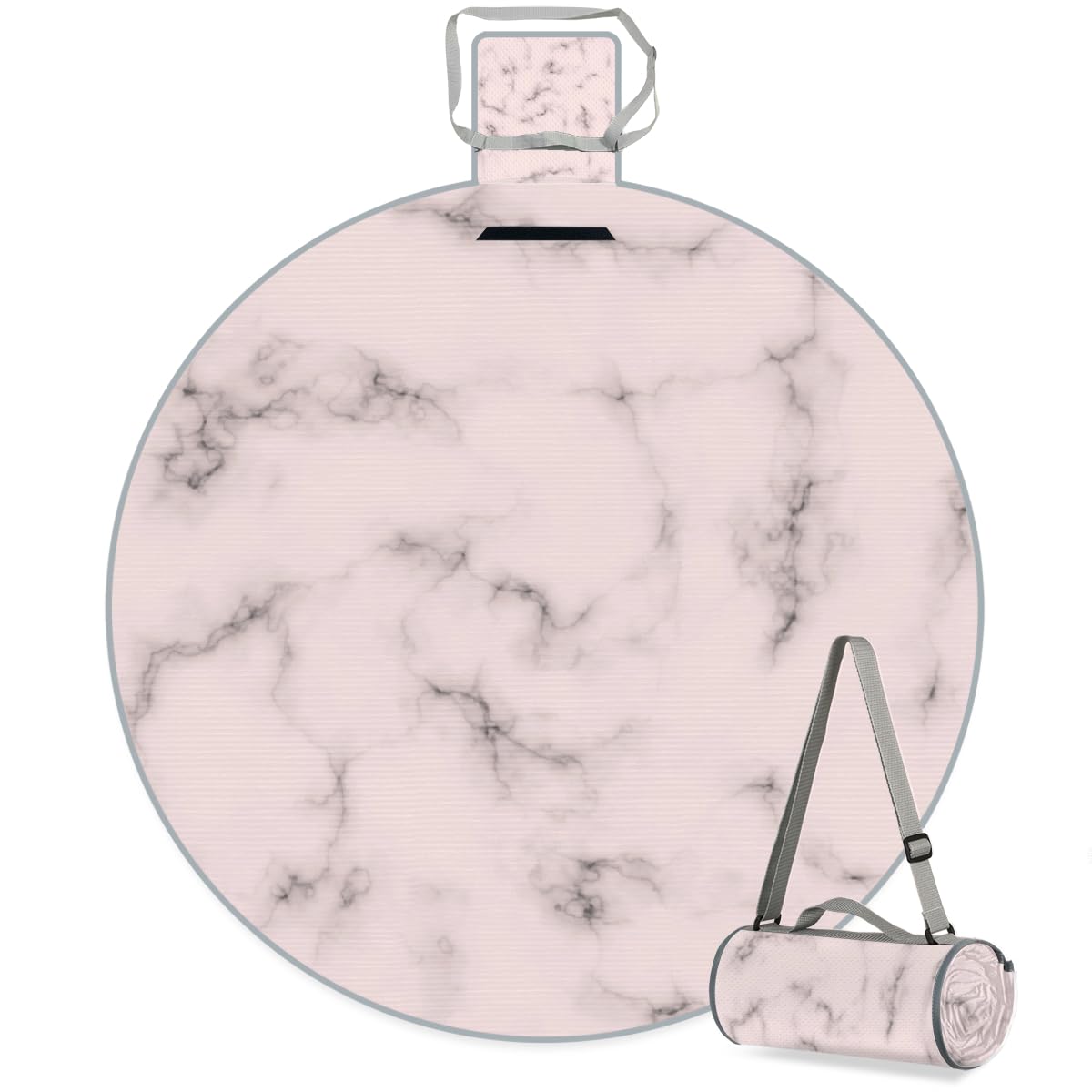 Shimoshe Pink Marble Texture Picnic Outdoor Blanket Foldable Waterproof Sandproof Beach Blanket Portable Water-Resistant Round Picnic Mat for Travel Camping Park Lawn