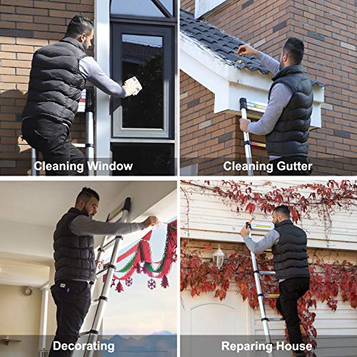 WolfWise 15.5FT Aluminum Telescoping Ladder with Stabilizer, Telescopic Extension Ladder 330 Pounds Capacity