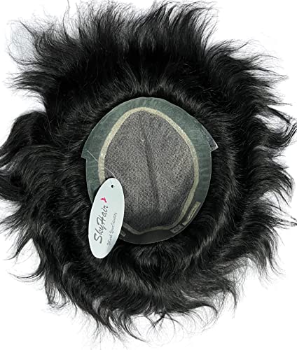 Image of SkyHair 100% Remy Hair Australian Mirage Hair Patch Transparent Poly PU Front and Border, Natural Front Hairline Skin Base for Real Looking Scalp Undetectable Toupee PREMIUM System (8x6, Black)
