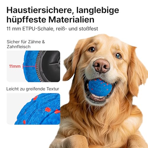 Potaroma Hundespielzeug, interaktiv, selbstrollender Hundeball, 3 Modi, automatischer Hüpfball aus unzerstörbarem E-TPU, Spielzeug für kleine, mittelgroße & große Hunde, USB-aufladbar, 8,1 cm