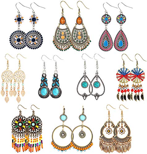 LOLIAS 10Paires Vintage Bohème Boucles D'oreilles Fantaisie pour Femmes Filles Creolen Pendantes...