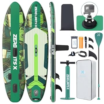ZLX Tavola gonfiabile per stand up paddle, 3,5 m, antiscivolo, stabile, pinna centrale unica, accessori premium, paddle board portatile per adulti, principianti, tutti i livelli di abilità