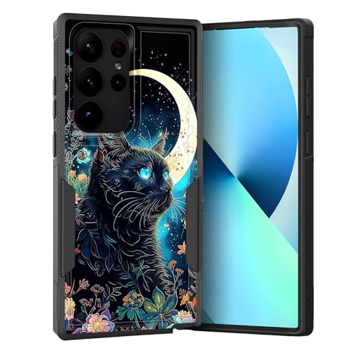 KJFHDJFDH for Galaxy S25 Ultra Case,Dual Layer Hybrid Heavy Duty Rugged Shockproof Hard PC +Soft Silicone Protective Case for Samsung Galaxy S25 Ultra 6.9 inch,Black Cat Floral Moon - image 1
