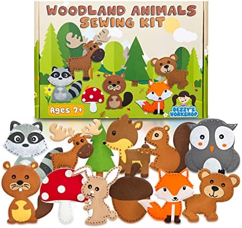 Dezzy's Workshop Sewing Kit for Kids - Woodland Animals Kids Sewing Kit - Make Your Own Stuffed Animal Kit - Felt Stitch Art and Craft Toys for Boys and Girls - Childrens DIY Crafting and Sewing