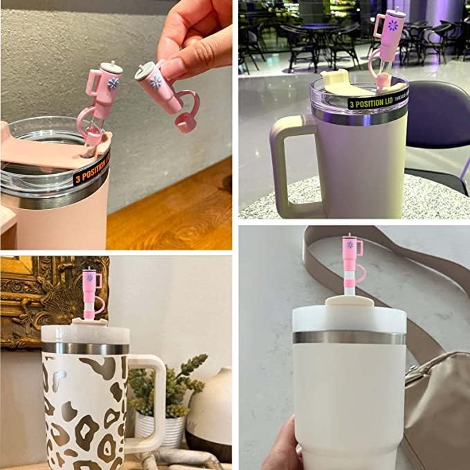 Miniatura 5 de 5 fundas de popote para Stanley Cup, fundas de silicona de grado alimenticio compatibles con vasos Stanley de 30 y 40 onzas con asas, protegen las