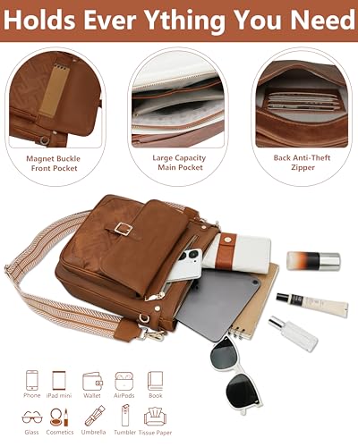 Image of large leather crossbody bags for women,Quilted crossbody purses | RFID Multi-Pocket Womens Crossbody Bag,Travel Purse with Pockets,Structured Cross Body Purse,Fits 10.9 inch iPad,Gift