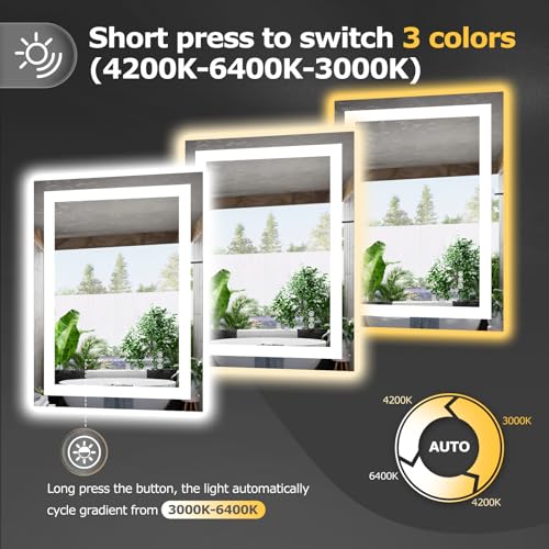 Hivone 24X32 LED Bathroom Mirror with Lights, Anti-Fog, Dimmable, Backlit + Front Lit, Smart Bathroom Vanity Mirror, Memory Function, Shatterproof, Tempered Glass (Horizontal/Vertical) by Hivone - Image 4