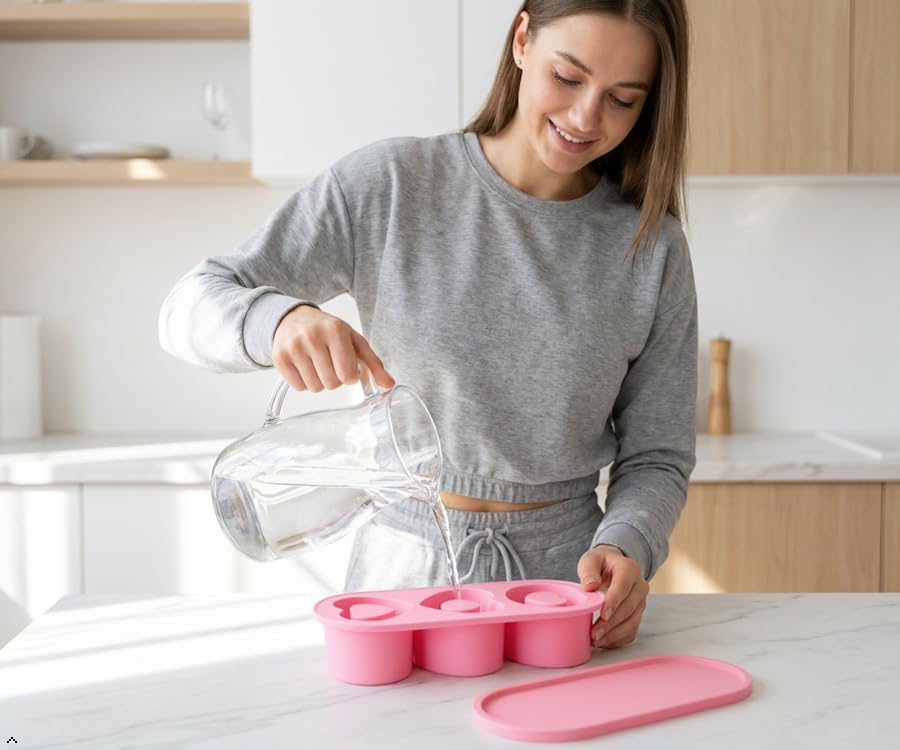Molde de silicona para 3 cubitos de hielo, rosa miniatura 5