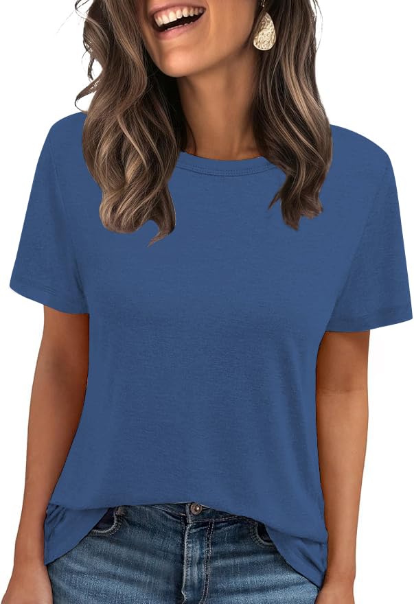 Cuptacc Tshirt Damen Sommer Basic Shirt Oberteile Damen Rundhals Kurzarm Einfarbig Casual Top