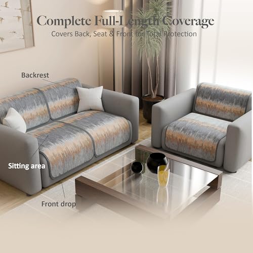 Image of Kuber Industries 2+1 Seater Sofa Cover | Slipcover for Living Room | Thick & Cozy | Non-Slip Comfort Sofa Cover Set | Paradise 1437 - Grey & Brown
