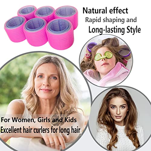 Aioiki 3'' Extra Large Hair Rollers Set, Jumbo Velcro For Long Hair,30 Packs 3 Sizes With Clips & Comb, Big Self Grip Curlers, Salon Dressing (3''/2.5''/2.2''), Pink Purple Yellow #TOP4