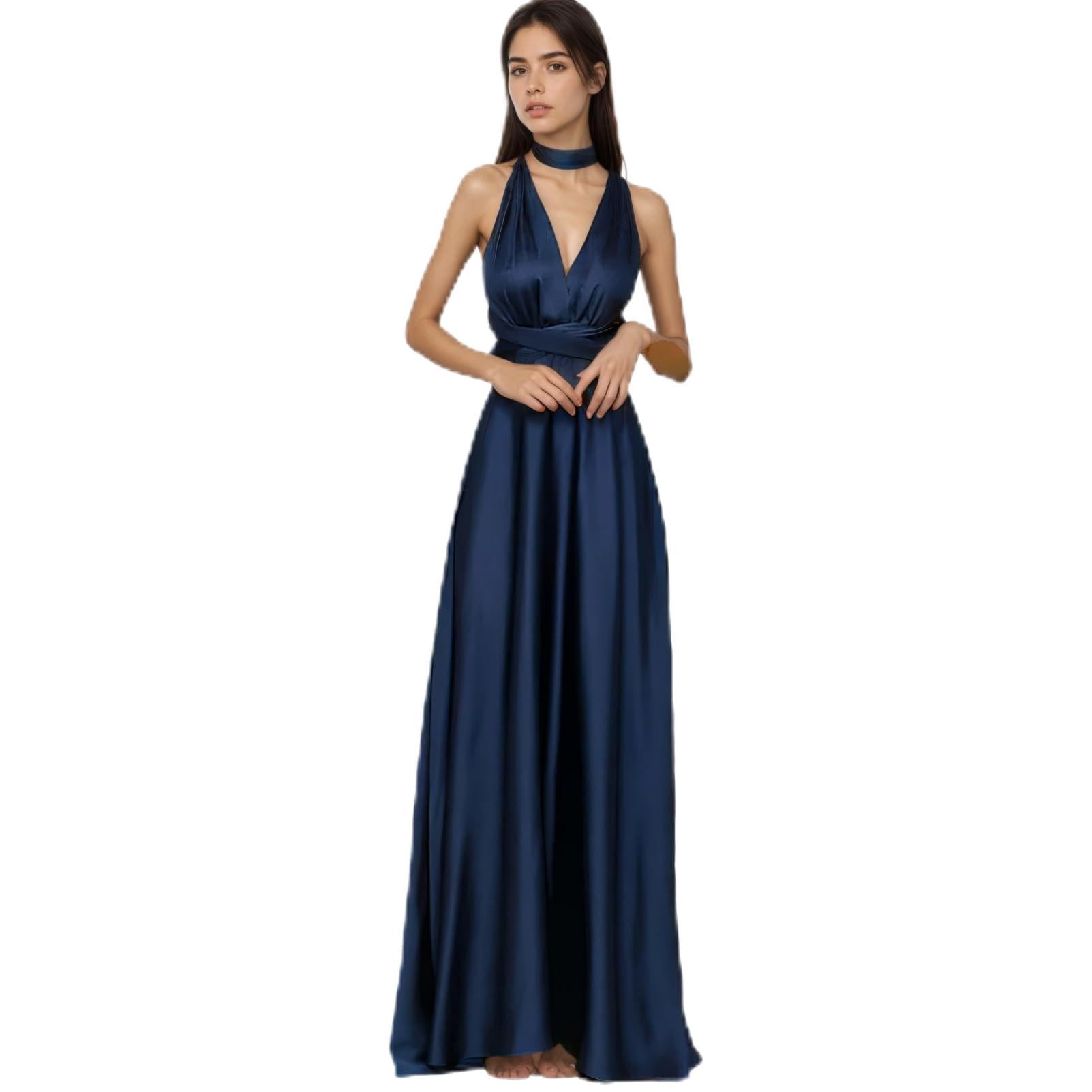 Donna Elegante Scollo a V Profondo Vestito Raso da Sera Multi Way Abito a Portafoglio Maxi Vestito da Ballo