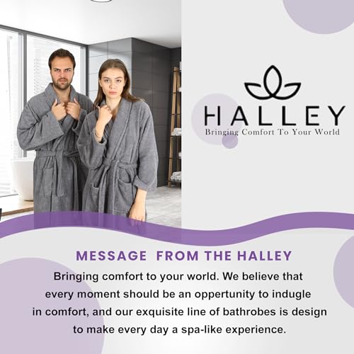 Image of HALLEY Luxury Bathrobe for Women & Men, Shawl Collar Spa Bath Robes Terry Cotton Ultra Soft Shower Robe with Pockets