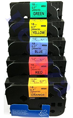 NEOUZA 5PK Compatible for Brother P-Touch Laminated Tze TZ Label Tape Cartridge 18mm 3/4“ (Set of 5 Colors B41 441 541 641 741)