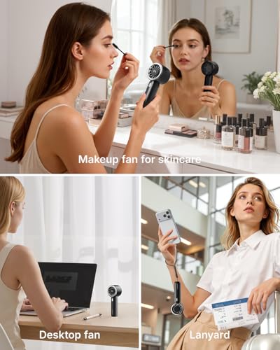 SWEETFULL Mini Fan Portable - Cute Handheld Turbo Fan with Rechargeable Battery, 5 Speeds, Small Hand Personal Travel Essentials for Women, Girls, Kids, Lash, Makeup - Black - view 3