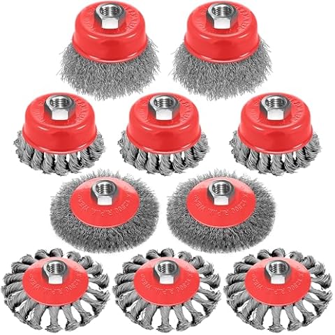 10pcs Wire Wheels for 4 1/2 Angle Grinder Wire Wheel for Angle Grinder Wire Wheel with 5/8" Thread Arbor Wire Wheel Brush Cup Set for Remove Rust Polish Grinding Cover