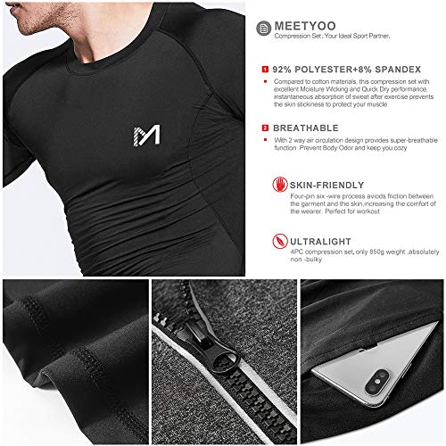 Foto von MEETYOO Kompressionsshirt Herren, Leggings Sport Laufhose Funktionsshirt Männer Jacke Kompressionshose Funktionswäsche für Running Gym Fitness