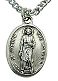 Saint Joseph the Worker Patron Saint Medal 3/4 Inch Long with Stainless Steel Chain
