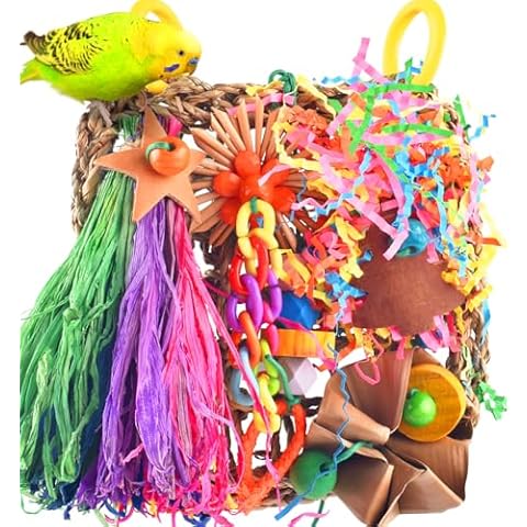 KATUMO Conure Toys, Bird Grass Mat Parakeet Shredder Hanging Toys Cockatiel Foraging Toys Parrot Climbing Wall Toys Lovebird Cage Toys for Small Birds Cover