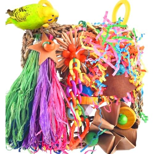 KATUMO Conure Toys, Bird Grass Mat Parakeet Shredder Hanging Toys Cockatiel Foraging Toys Parrot Climbing Wall Toys Lovebird Cage Toys for Small Birds