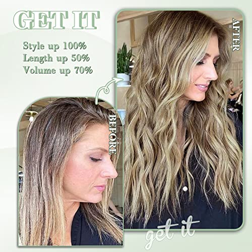 Fine Plus Clip in Hair Extensions 4Pcs Thick Full Head Light Ash Blonde with Lowlights 20Inch Hair Extensions Clip in Curly Wavy Synthetic Hair Extension - Image 2