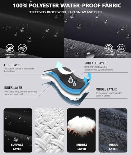 Image of Mens Winter Jackets Waterproof Warm Fleece Ski Jacket with Hood Thermal Windproof Coat Zip Pockets