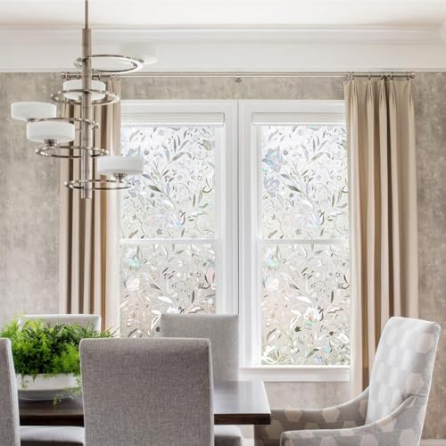 Image of WOOHome Frosted Glass Window Film & Stickers (18 X 24 INCH) Privacy Window Cover for Home & Office - Easy Apply, UV Protection, Decorative Film (Frosted White Flower Film | 1.5 X 2 SQFT)