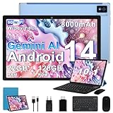 BIEGEDY Tablet 10 Zoll Octa-Core, 22 GB RAM+128 GB ROM (TF 2 TB),8000mAh丨Widevine L1丨GMS丨5G WLAN 6丨5MP+8MP丨Bluetooth 5.0丨1280 * 800丨Metallabdeckung Tablet mit Tastatur Maus Blau