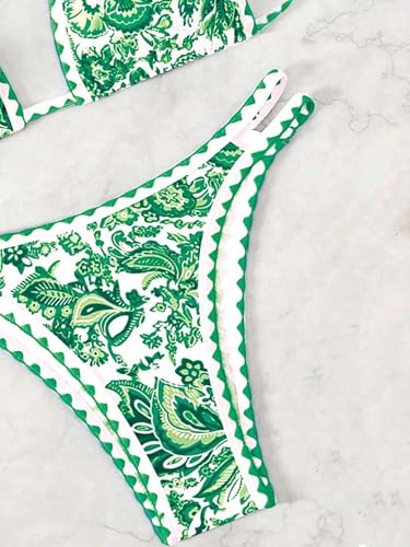 Image of BYFINECANY Women's Floral Printed Bathing Suit Halter Paisley Summer Swimsuit Bikinis Set