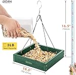 IBorn Platform Bird Feeder Tray, Bird Feters for Outdoor Suspending, Plat Birdfeeder TraY avec grande capacité 3LBS, WPC Plastique recyclé & Cedar look, étanche, 10,5"x10,5", vert