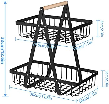 WeeGoo 2 Tier Fruit Basket, Countertop Metal Fruit Storage Bowlws, Detachable Fruit Holder Vegetable Rack for Home, Kitchen and Office