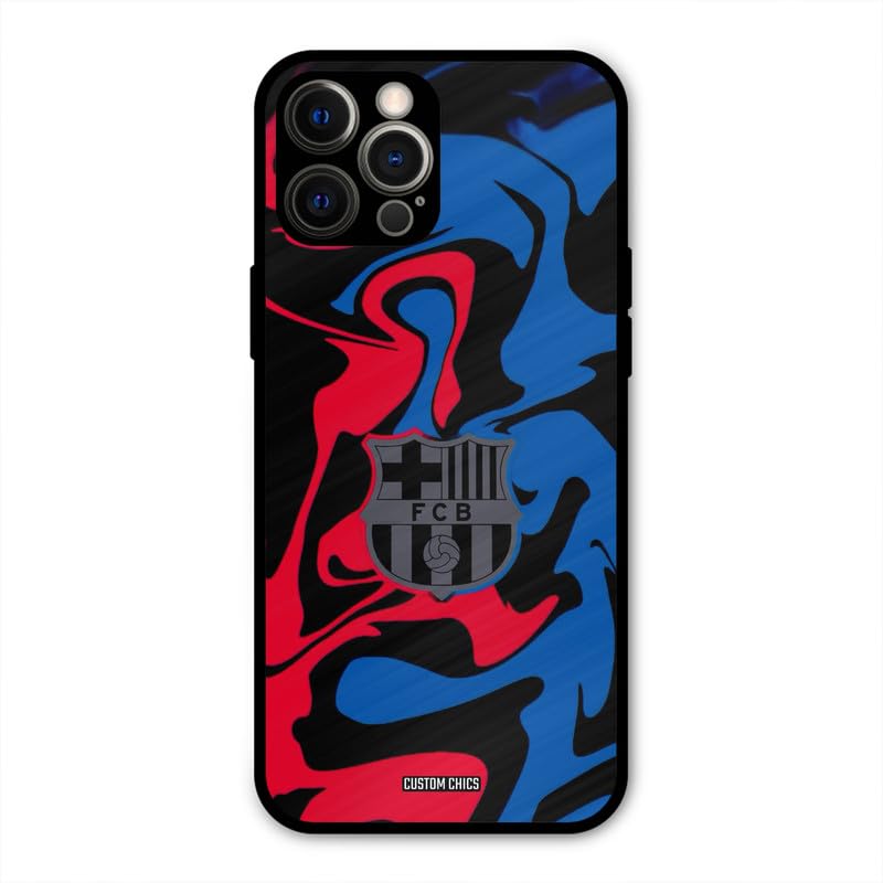Image of PrintShield FC Barcelona Comic Back Cover for iPhone 12 Pro Max, Shockproof Printed Phone Case with Soft TPU Sides & Anti-Slip Grip