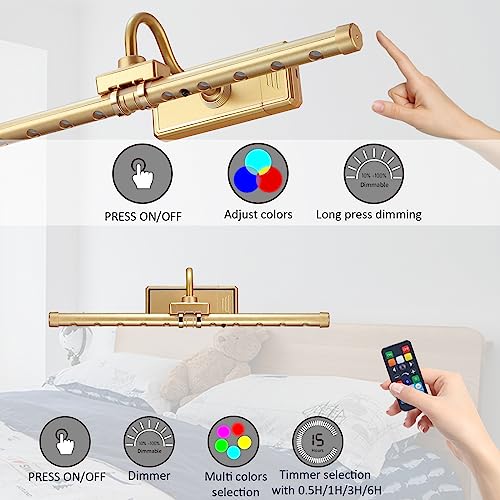 Image of MIOBLUE Wireless Picture Light, Remote Control Picture Light with Dimmable, 16 inch Timer Preset Art Lights with RGBW Color Changing for Paintings Wall, Dartboard, Picture, Frame